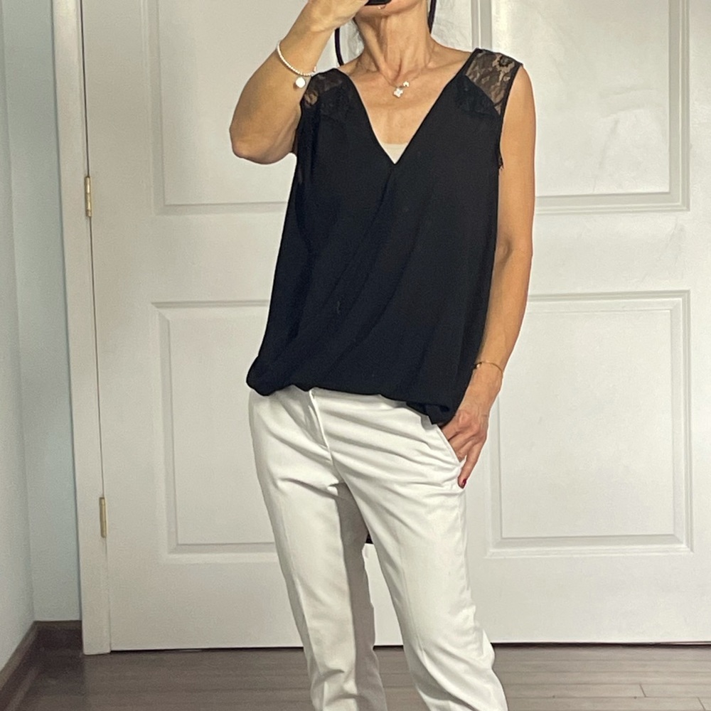 Astr Faux Wrap Front Lace Detail Top Blouse size S